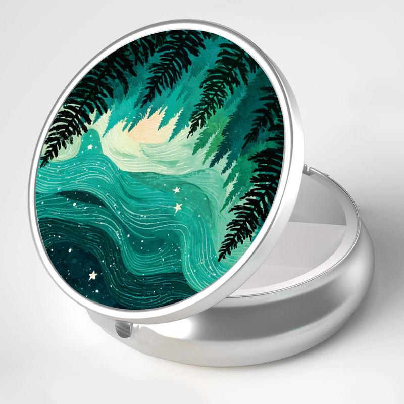 Pill Box, 3 Compartment Portable Travel Medicine Box with Mirror | Compact and Cute, Fits in Purse and Pocket, Medicine and Vitamin Organizer, Forests