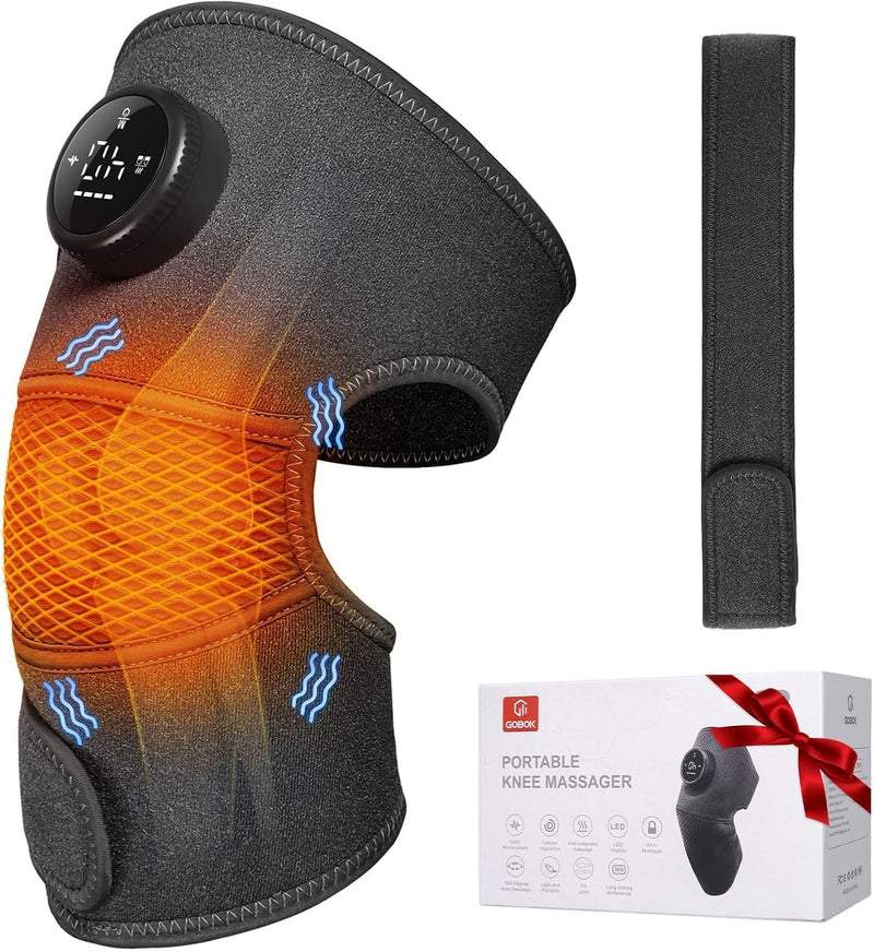 Cordless Knee Massager with Heat and red Light,Knee Brace for Arthritis Pain Relief,Heating Pad for Knee Shoulder Elbow,Gift for Women Men (Black) Black