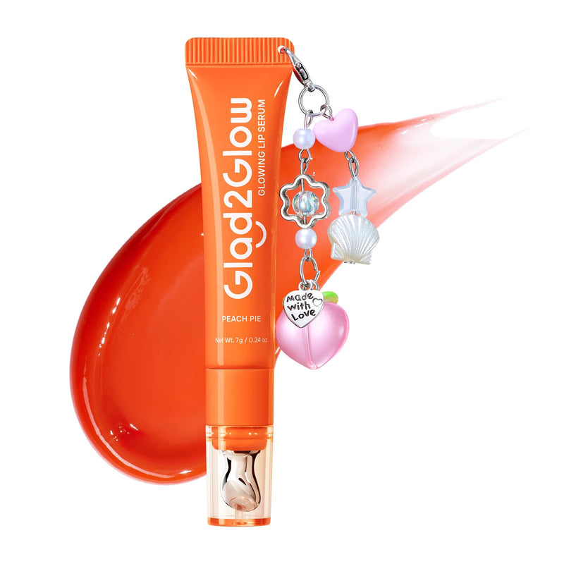 3-in-1 Brightening Lip Serum, Tinted Lip Balm with VC-IP & Vitamin E, Lightweight Non-Sticky Lip Gloss with Matching Charm (02 Peach) Peach Pie (Peach)
