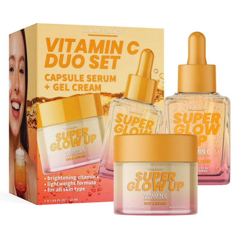 Vitamin C Serum & Cream Duo Set – Dermatologist Tested, Anti Aging Korean Skin Care – Hydrates, Smooths Fine Lines, Supports Collagen Production - Vegan, Clean Beauty Vitamin C Serum and Cream