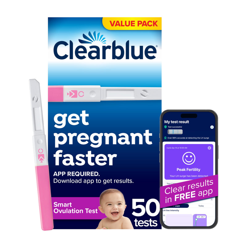 Clearblue Smart Ovulation Test - 50 Ovulation Tests. Identify & Track Your Fertile Days, Get Pregnant Faster, Accurate LH Test, Easy to Use at Home, Free Period Cycle Tracker App Required to use White