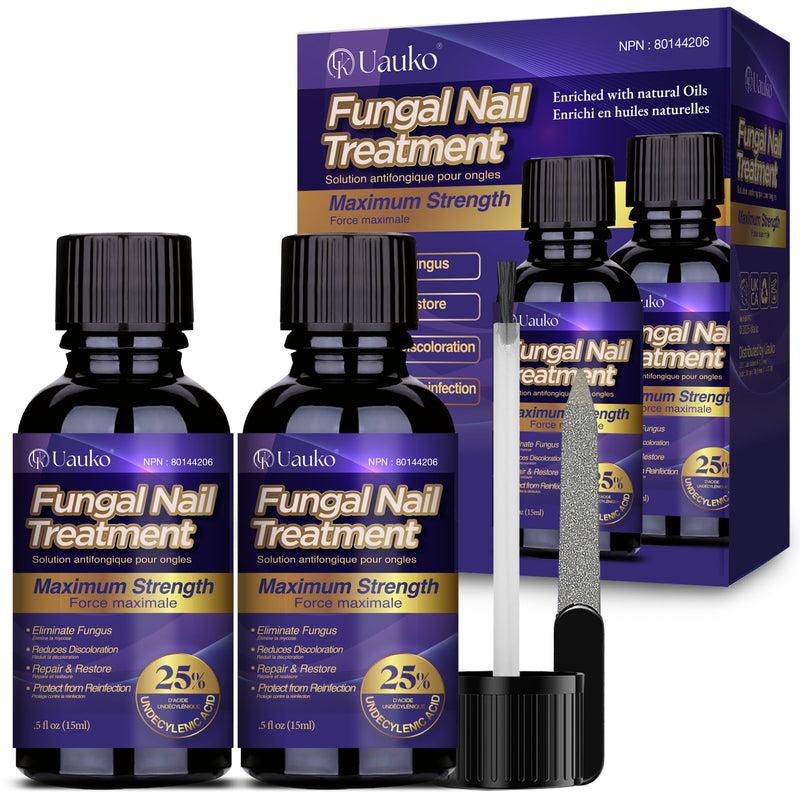 Toenail Fungus Treatment : Extra Strength 25% Undecylenic Acid Toe and Fingernail Fungus Removal - Fast Acting Fungal Nail Revitalizer with Tea Tree Oil (0.5 Fl Oz (Pack of 2)) 0.51 Fl Oz (Pack of 2)
