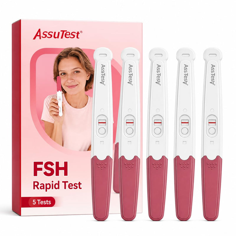 AssuTest Fertility Test for Women - 5 Tests Menopause Test Kit At Home, FSH Test for Perimenopause & Ovarian Reserve, Fast & Reliable Results