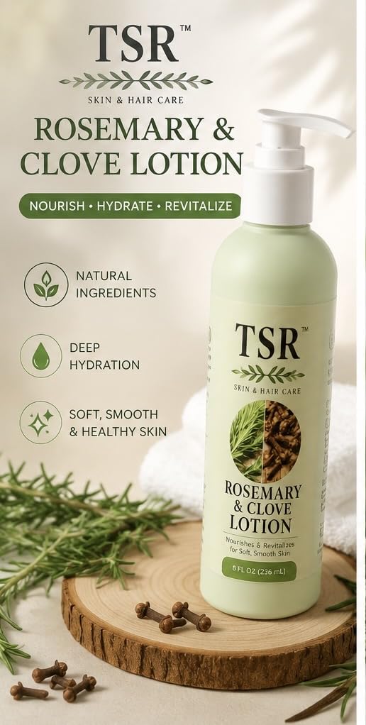TSR SKIN & Hair Care Rosemary & Clove Moisturizing Body Lotion, Deep Hydration with Natural Botanicals, Antioxidant Blend
