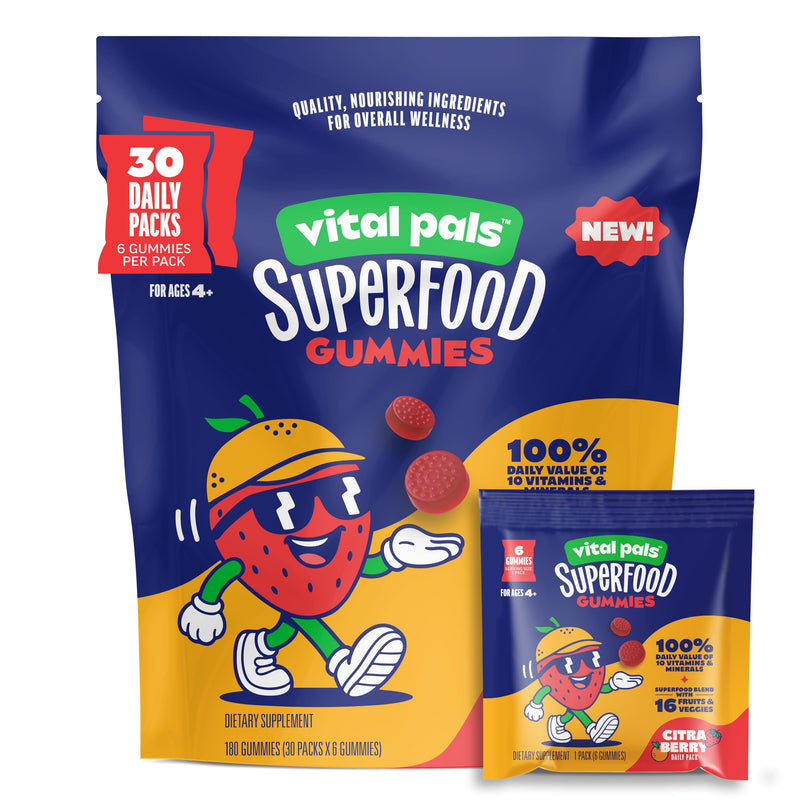 Citra-Berry Superfood Gummies for Kids, 16 Fruits & Veggies | Includes 30 Daily Packs for Ages 4+, Kids Multivitamin, Superfood Blend, Immune Support Citra-Berry