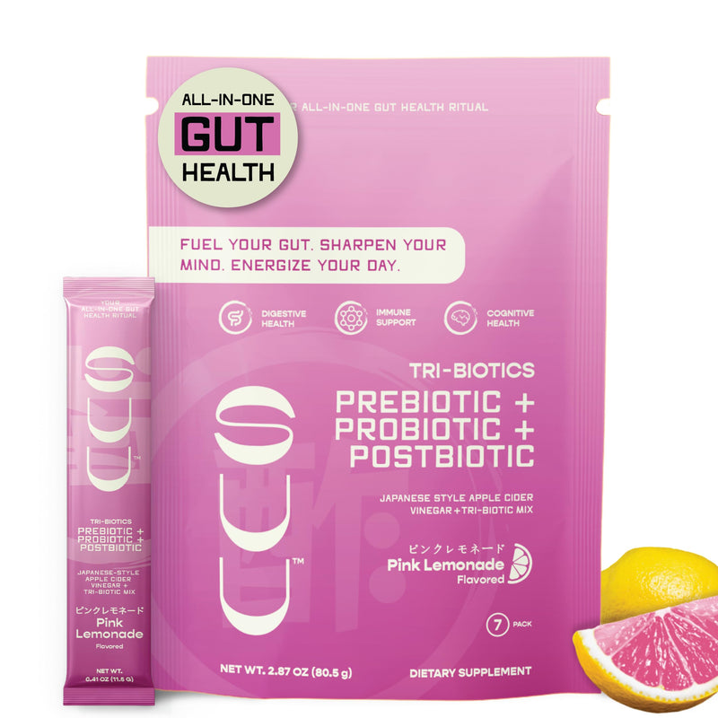 SUU Tribiotics - Prebiotic & Probiotic Drink Mix Packets for Gut Health & Digestive Health | Cutting Mix, Daily Probiotic & GLP1 and Immunity Supplement | Pink Lemonade (7-Pack)