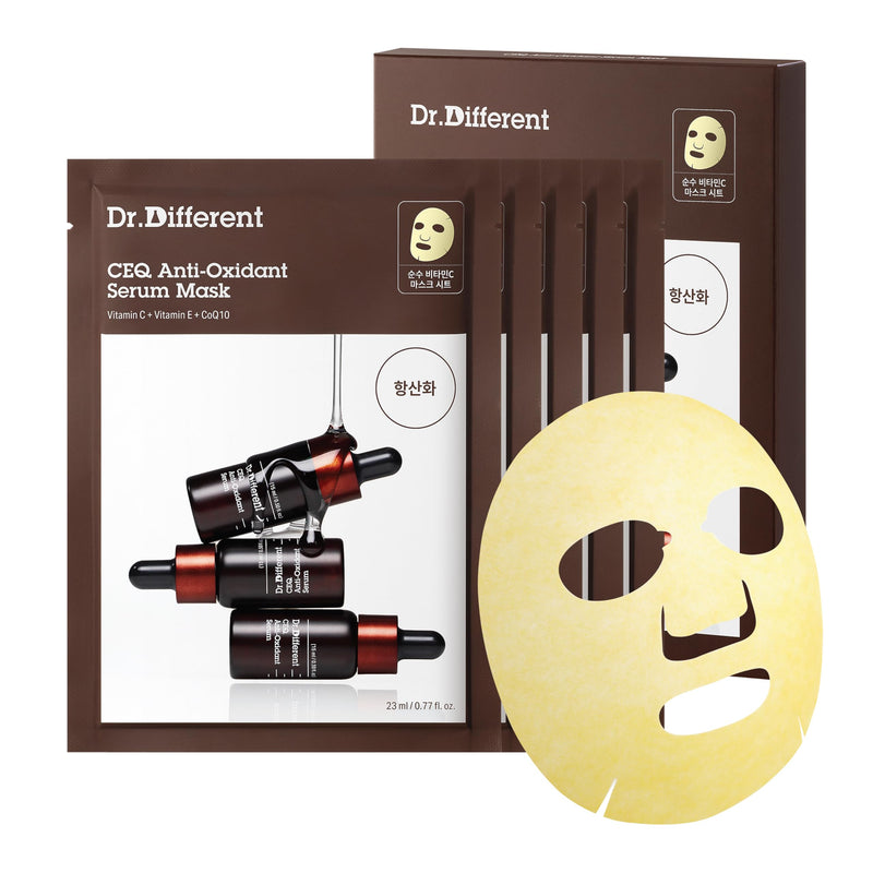 CEQ Anti-Oxidant Serum Mask | Vitamin C Sheet Mask with Vitamin E & CoQ10 for Intensive Hydration & Even Skin Tone | K-Skincare made by Korean Dermatologist | 0.77 fl oz * 5 Sheets