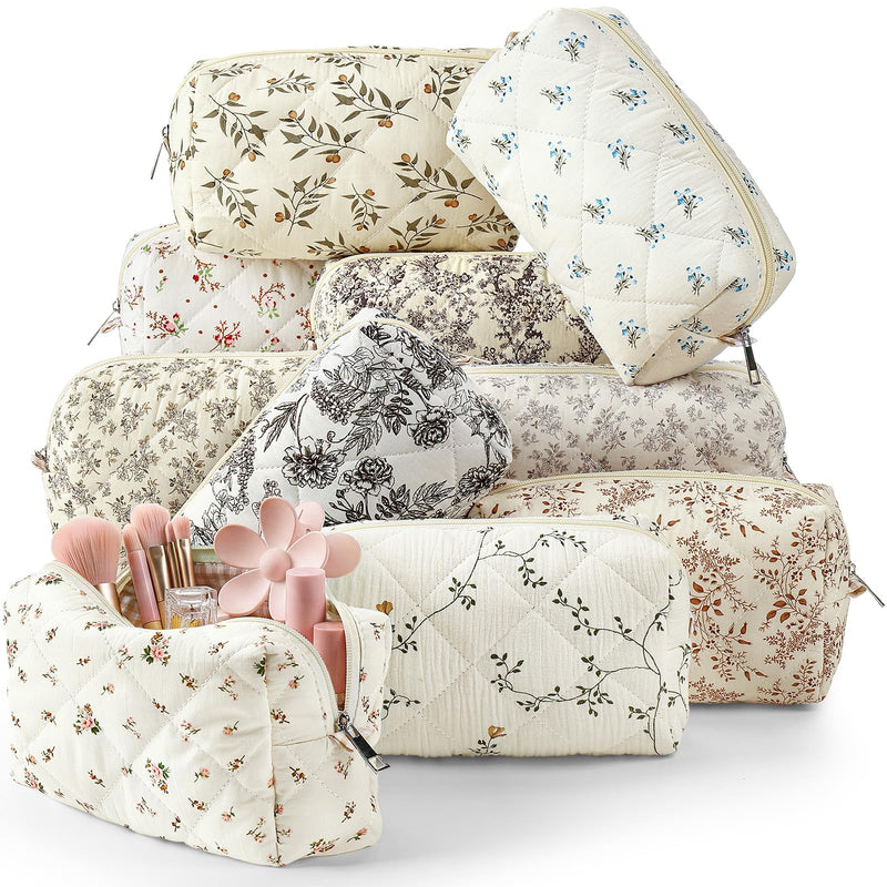 Paterr 10 Pcs Quilted Makeup Bag Bulk Women Gifts for Bridesmaid Christmas | Cotton Floral Makeup Cosmetic Bag, Birthday Wedding Bachelorette Party Favors, Cute Coquette Aesthetic Travel Toiletry Pouch Pastel Floral 7.87 x 4.72 x 3.15 Inches