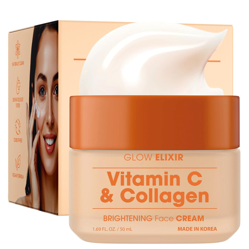 Glow Elixir Vitamin C & Collagen Face Moisturizer – Dermatologist Tested, Anti Aging Korean Skin Care – Hydrates, Firms, Smooths Lines For A Radiant Complexion – Vegan Clean Beauty – 1.69 Oz