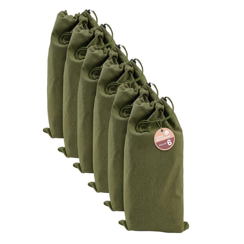 LFH Cotton Shoe Storage Bags with Drawstring, Breathable Dustproof Reusable Shoe Organizer for Travel, Gym, Dorm, Hotel, Machine Washable Easy Carry 8"x17" (Pack of 6), Military Green 8"x17" (Pack of 6)