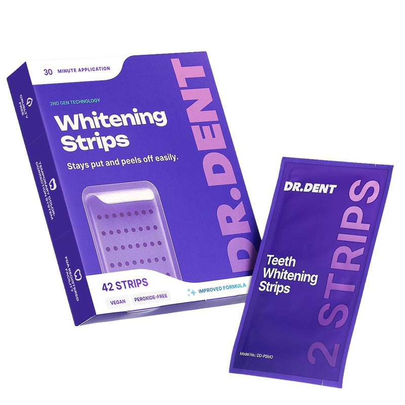 DRDENT Purple Teeth Whitening Strips 21 Treatments - Safe for Enamel - Non Sensitive Teeth Whitening - Whitening Without Any Harm - Pack of 42 Strips