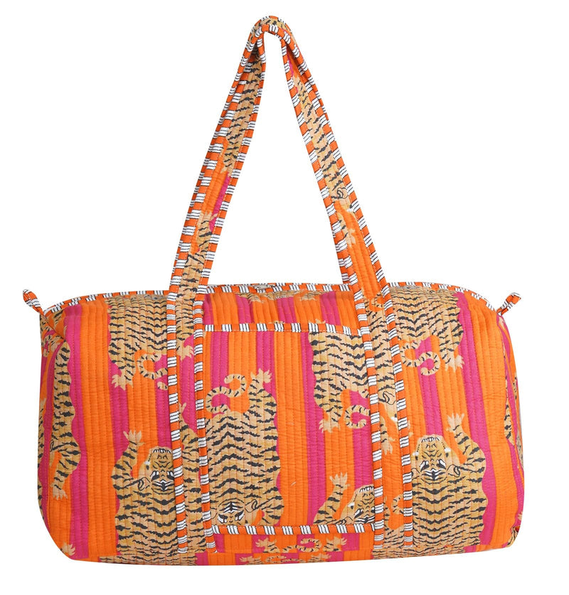 LKGSM Handmade Cotton Quilted Weekender Bag, Floral Indian Print Duffle, Bohemian Overnight Travel Tote for Women, Large Carry-on Luggage, Floral Gym Bag (A) A
