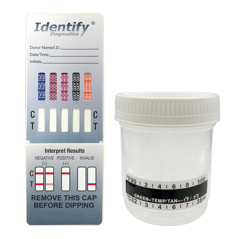 10 Panel Drug Test Dip Cards (5 Tests) + 5 Pack 90mL Urine Collection Cups with Lids | CLIA Waived Instant Drug Testing Bundle