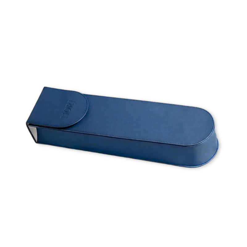 NORI Press Iron Steamer Travel Case - Leather Heat Protectant Bag - Navy | Heat protectant lining, storage case for Nori iron, magnetic snap closure, 16.5 x 3.75 x 2.5 in