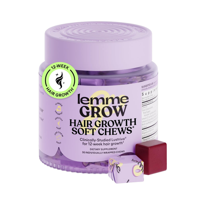 Lemme Grow Hair Growth Booster Soft Chews w/Vitamins, 30-Day Supply | Vitamins for Women and Men with Clinically Studied Lustriva and Biotin, Promotes Thicker, Fuller, Stronger Hair, Mixed Berry