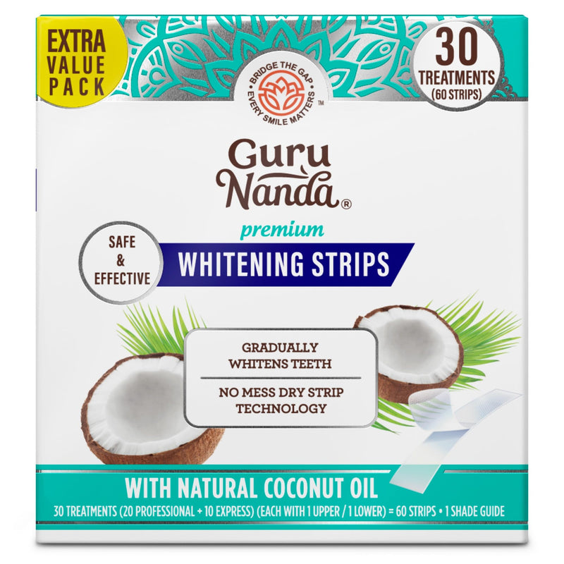 GuruNanda Teeth Whitening Strips Kit - 30-Day Treatment with Non-Slip, Dry Strip Technology - Whitening Designed with Care for a Brighter Smile 60 Count (Pack of 1)