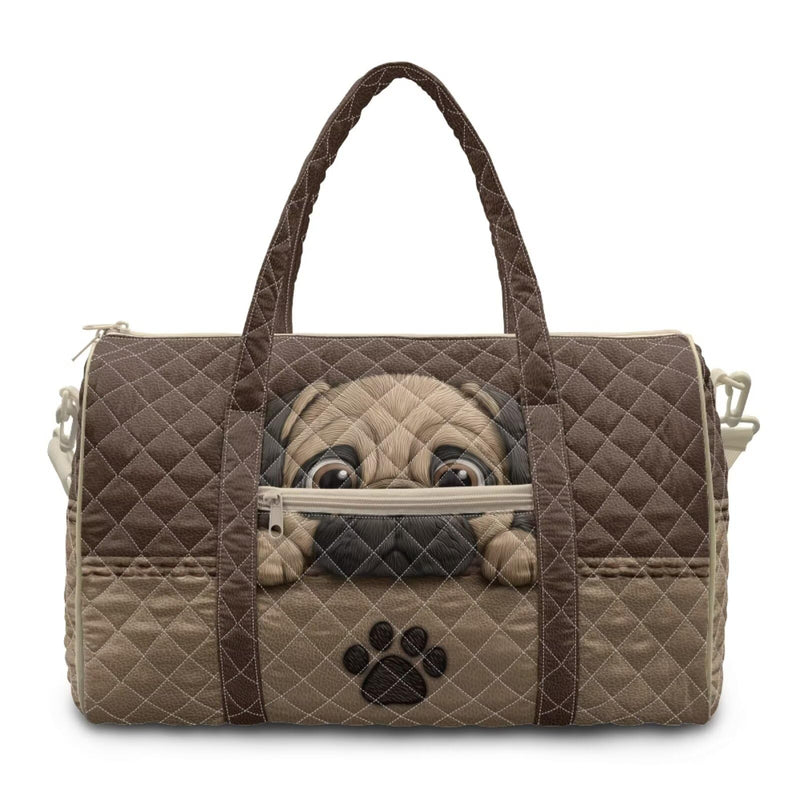 Pug Paw Print Print Weekender Bag for Women Quilted Travel Duffel Bag Lightweight Large Capacity Carry On Luggage Overnight Bag for Travel and Errands Brown - Pug Paw Print