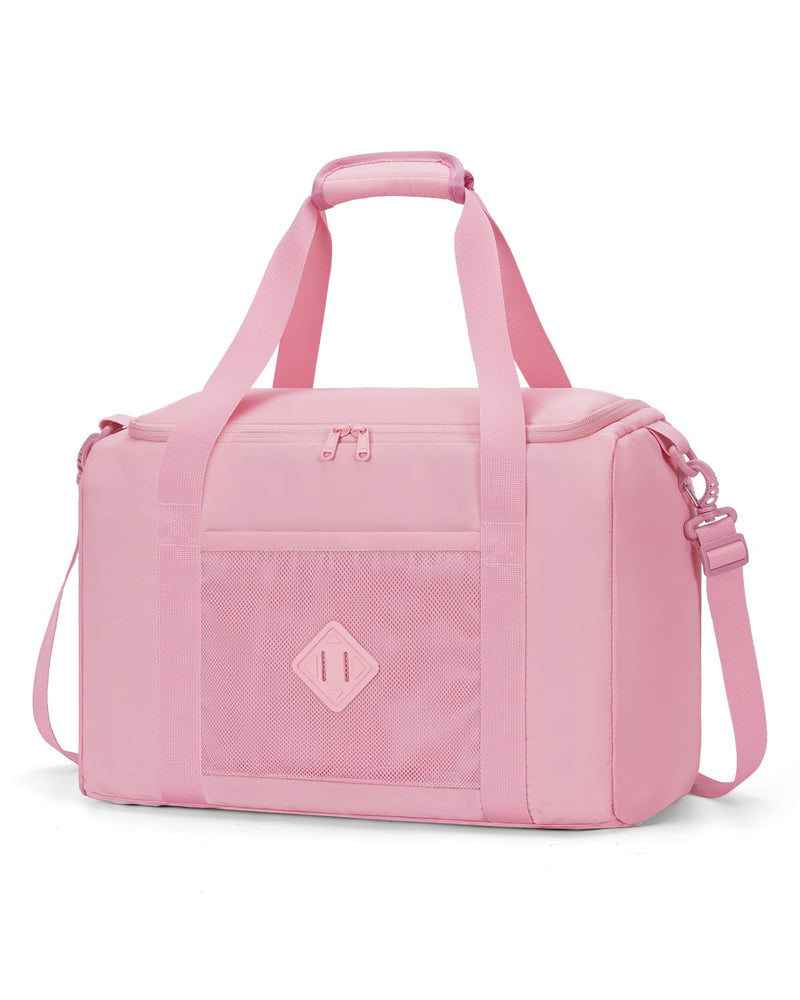 WANDF Personal Item Travel Bag 18x14x8, Carry On Duffle Bag for Women | Frontier Underseat Fit, Weekend Overnight Trips, Wet Pockets, Lightweight Flight Essentials A-Pink