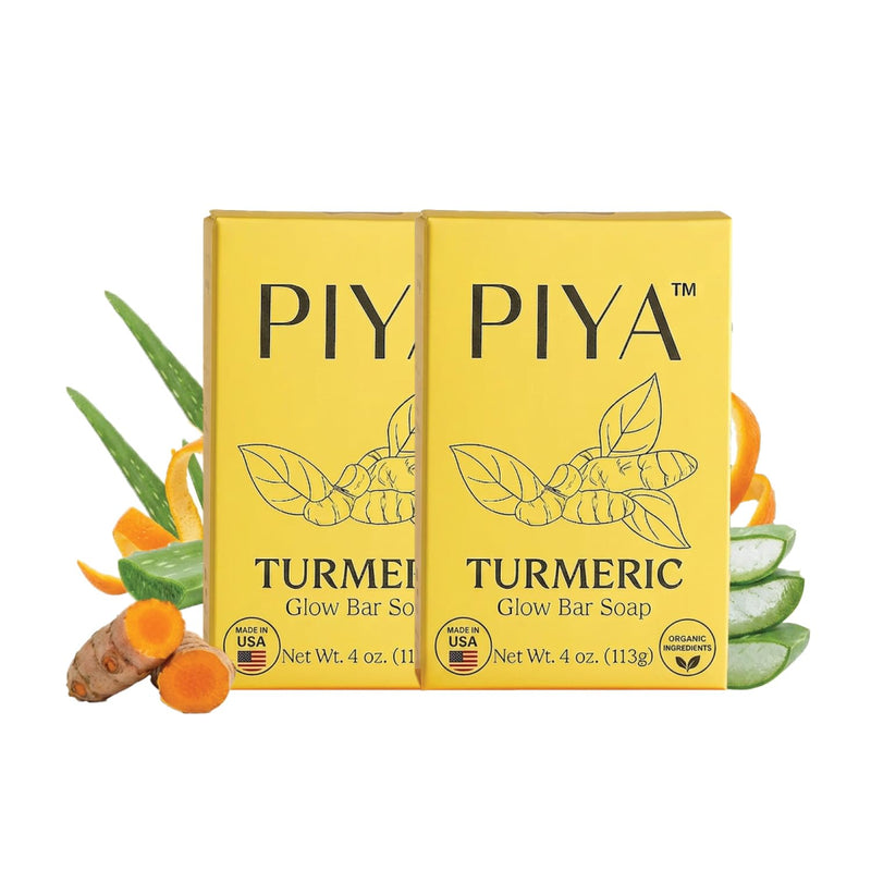 Piya Turmeric Glow Bar Soap– Natural Brightening Face & Body Cleanser for Glowing Skin - Vitamin C, Aloe & Shea Butter (Pack of 2) Pack of 2