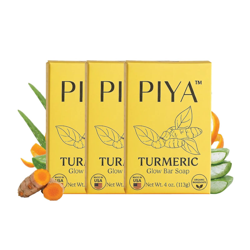 Piya Turmeric Glow Bar Soap– Natural Brightening Face & Body Cleanser for Glowing Skin - Vitamin C, Aloe & Shea Butter (Pack of 3) Pack of 3