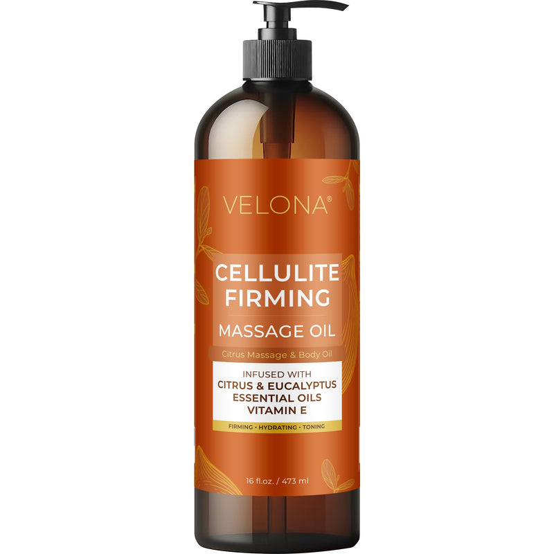 velona Cellulite Massage Oil – 16 Fl Oz | Vitamin E & Citrus Essential Oils | Massage Therapy for Legs & Body Oil | Moisturizing, Firming, Tightening, Smooth Skin | Professional Spa & Home Massage