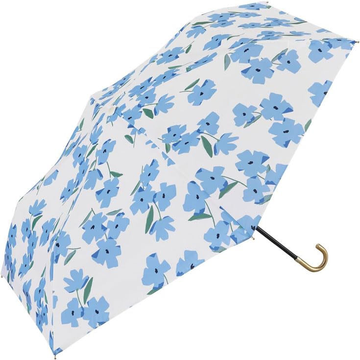 Off White Felicity Flower Mini Folding Umbrella – 11 in Compact, 0.37 lb Lightweight, 34.3 in Canopy, UV Protection, Scandinavian Floral Design, Travel Size, Water-Repellent