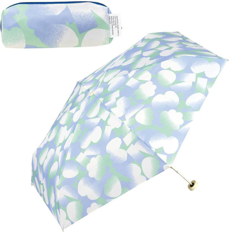 Blue Mjuk Mini Folding Umbrella – 2.8 x 7.1 in Compact, 0.46 lb Lightweight, 35 in Canopy, UV Protection, Soft Floral Geometric Design, Travel Rain & Sun Umbrella