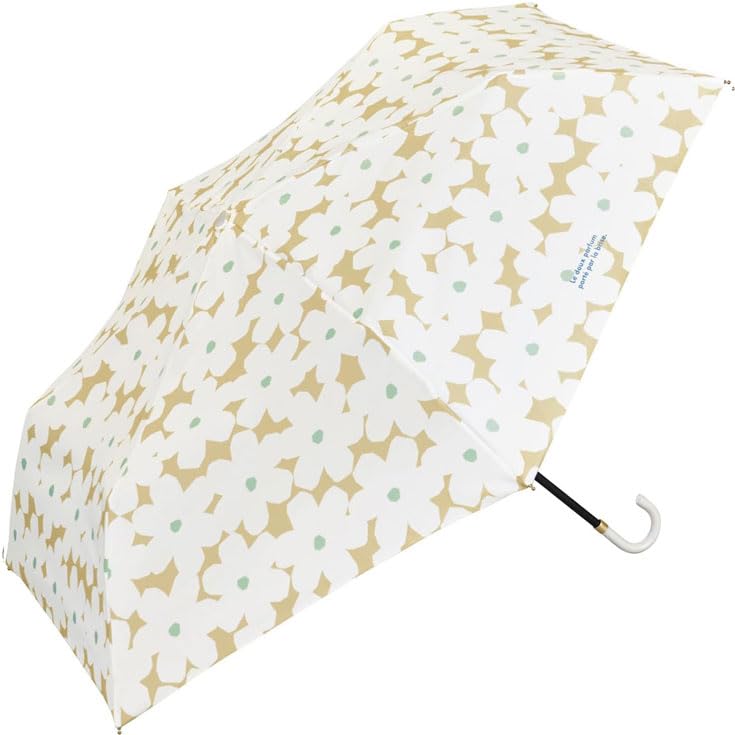 Beige Mini Folding Umbrella – Floral Design, 11 in Compact, 0.37 lb, UV Protection, Travel Rain & Sun Umbrella