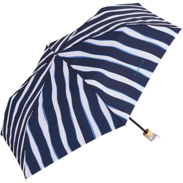 Navy Nuance Stripe Mini Folding Umbrella – 10.2 in Compact, 0.44 lb Lightweight, 34.6 in Canopy, UV Protection, Wavy Stripe Design, Travel Size, Water-Repellent