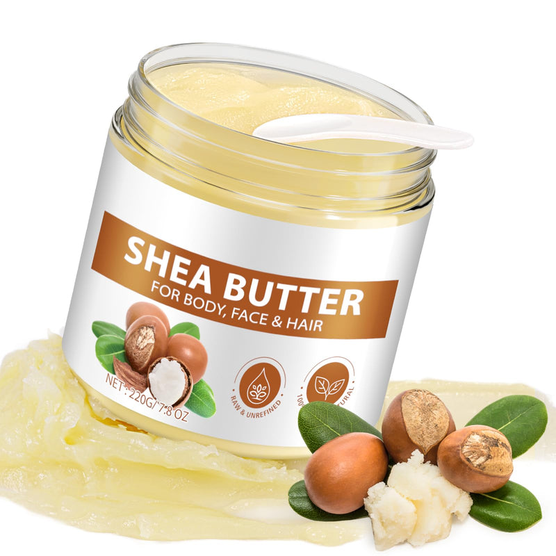 Raw Shea Butter Organic, Shea Butter for Body, Face & Hair Care, Pure & Unrefined Deep Moisturizing Natural Skin Hydration, Softening & Nourishing, Enriched with Vitamins A, E & F, 7.8 OZ