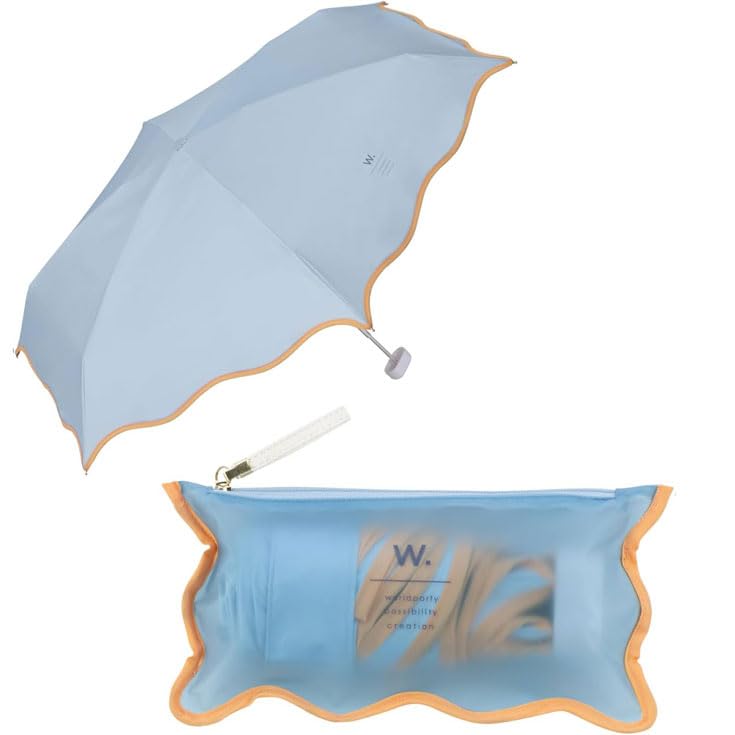 Sax Mini Wave Piping Folding Umbrella – 4.9 x 9.4 in Compact, 0.49 lb Lightweight, 36.2 in Canopy, UV & Heat Protection, Sheer Summer Parasol, Travel Rain & Sun Umbrella