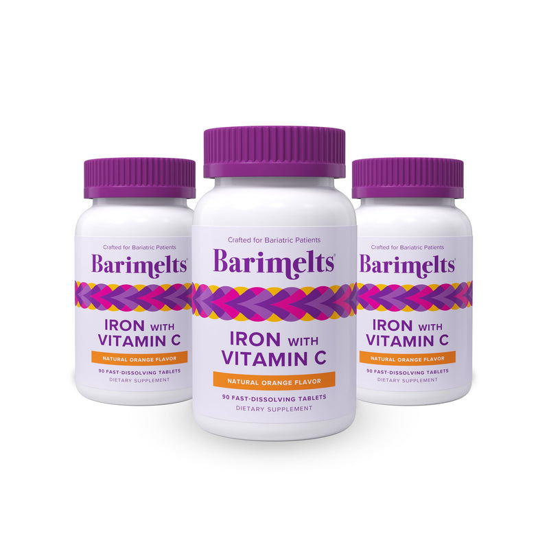 Barimelts Iron with Vitamin C, 270 Fast-Dissolving Tablets (3-Month Supply), Sugar-Free Bariatric Iron Supplement for Women, Natural Orange Flavor 90 Count (Pack of 3)