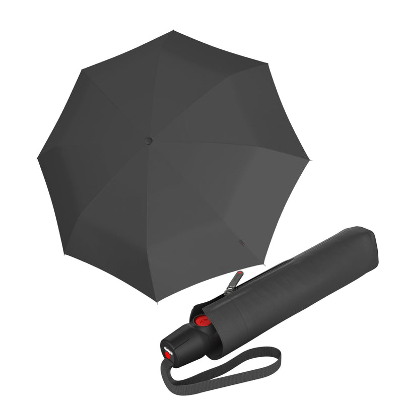 Knirps T.200 Duomatic Compact Lightweight Automatic Travel Umbrella in Dark Grey, Large 38in Canopy, Transparent UPF 50+ Absorbs 95% UVA & 98% UVB Solar Rays, OEKO-TEX Certified, Windproof 93mph