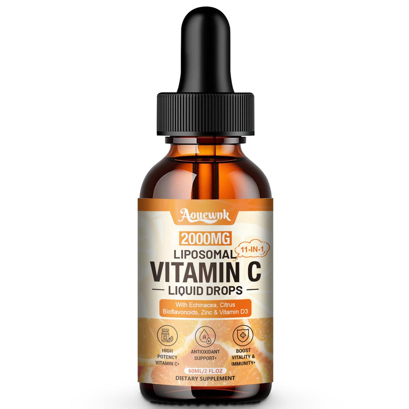 1 Pack Liquid Vitamin C Drops 2000mg, 11-in-1 Liposomal Vitamin C Complex | Support Antioxidant, Skin & Immunity| for Women & Men| with Rose Hips, Echinacea, Citrus Bioflavonoids, Zinc & Vitamin D3 2 Fl Oz (Pack of 1)