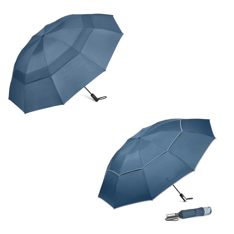 G4Free 62 Inch Large Golf Umbrella Compact Reverse Travel Umbrella (Navy Blue+Navy Blue with Reflective Stripe)