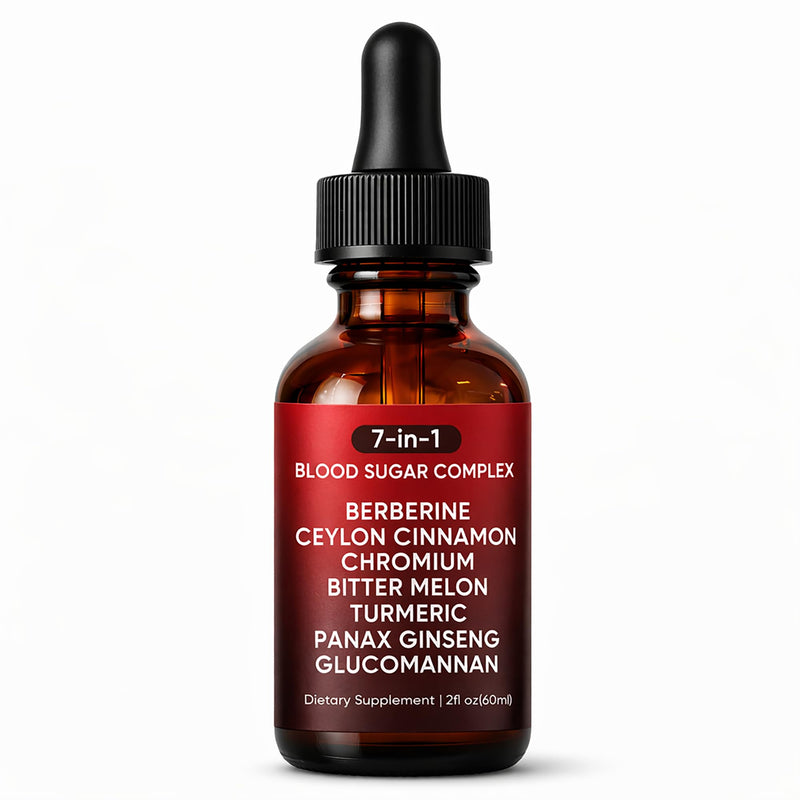 7-in-1 Complex Liquid Drops - Berberine with Ceylon Cinnamon, Chromium, Bitter Melon, Turmeric, Panax Ginseng & Glucomannan, Herbal Metabolic Support Supplement - 2fl oz