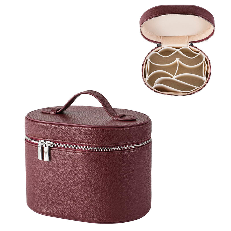 RSRSLEII Aesthetic Makeup Bag, Travel Makeup Vanity Case with Divider and Handle, Waterproof PU Leather Cosmetic Organizer Bag, Portable Toiletry Bag for Women(06Burgundy) 06Burgundy