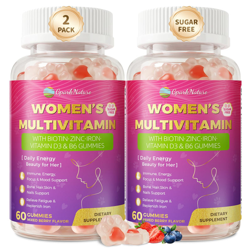 Multivitamin for Women Gummies With Iron, Magnesium, Folate, Biotin, Zinc, Womens Multivitamin Gummy Vitamin D3 A C E, B Complex, for Beauty, Energy, Immune, Bone, Sugar Free (120 Count-2 Pack) 60 Count (Pack of 2)