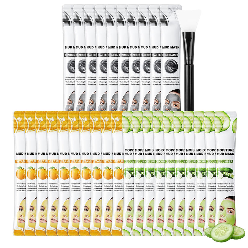 30 Pcs Clay Mask Set-Vitamin C Clay Mask,Dead Sea Mud Mask,Cucumber Clay Face Mask for Oily Skin,Blackheads & Pore Concerns,Deep Cleansing Pore Mask,Men & Women Face Peel Mask With Silicone Mask Brush