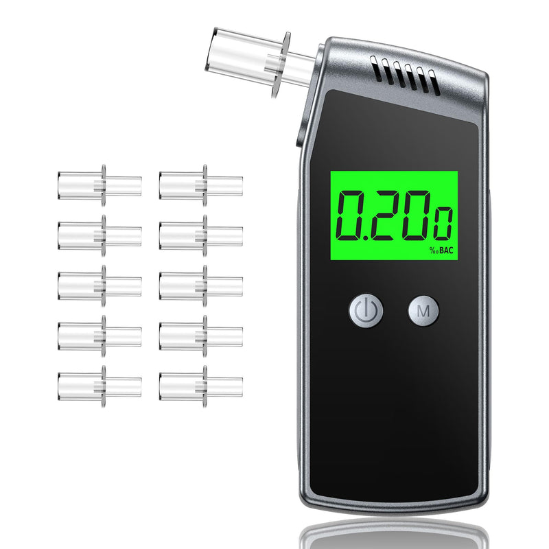 Breathalyzer, Home Alcohol Tester with LCD Digital Display,Portable Breathalyzer for Personal & Party Use with 10 Replaceable Mouthpieces（Black)