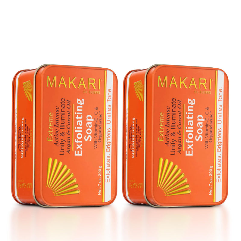 MAKARI Extreme Active Intense Argan & Carrot Oil Exfoliating Soap 2-Pack (7 oz) | Radiance-Boosting Bar | With Apricot Seed Extract & Vitamins C & E | Helps Reveal Smoother-Looking Skin 7 Ounce (Pack of 2)