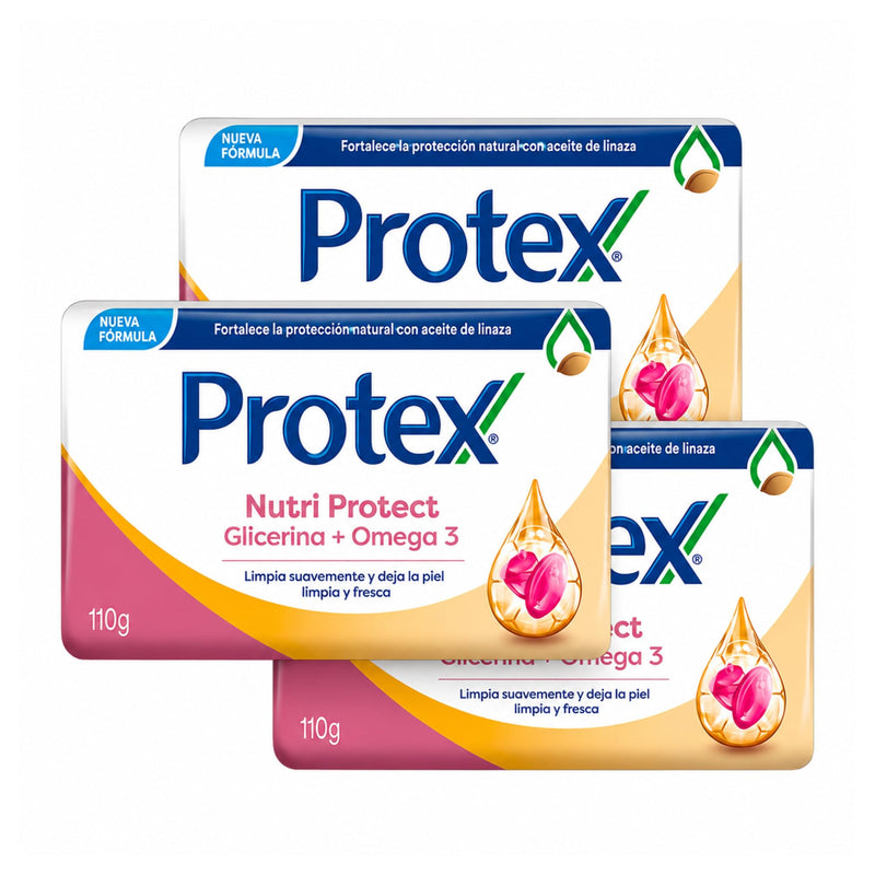Protexx Nutri Protect Glycerin + Vitamin E Bar Soap, 3 Pack, 110g Each, Daily Cleansing Body Soap Bars Nutri Protect Glycerin + Omega 3