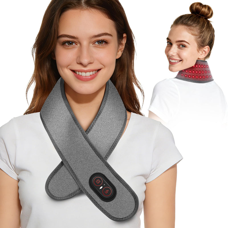 Cordless Neck Heating Pad for Pain, Neck Massager with 660nm 850nm Red Light, Neck Heating Pad for Pain Electric, Heated Neck Brace Wrap for Soreness Stiffness Pain Relief Gray