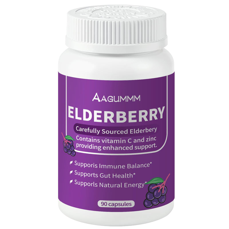 Organic Black Elderberry Capsules,Support Immune & Digestive Wellness | 3-in-1 Gut Support Complex with Zinc & Vitamin C,Non-GMO,Gluten Free,90 Capsules
