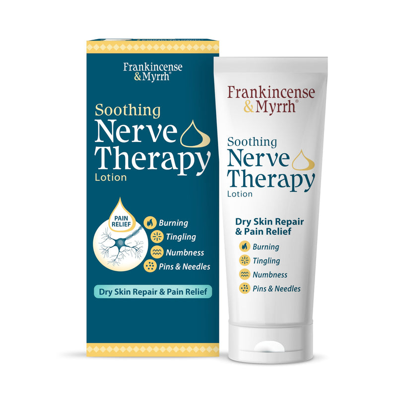 FRANKINCENSE & MYRRH Nerve Therapy Lotion,Diabetic Hands & Feet Relief, 3oz | Menthol + 9 essential oils relieve burning, tingling & numbness while moisturizing dry skin on hands and feet. Diabetes safe. 1 pack