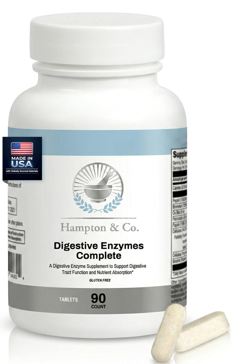 Hampton Distribution Digestive Enzymes Complete: A Premium Broad-Spectrum Formula for Gut Function and Nutrient Bioavailability. Gluten-Free & Non-GMO – 90 Tablets 90 Count (Pack of 1)