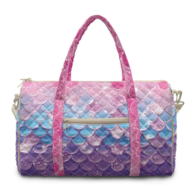 Mermaid Scale Print Large Travel Duffel Tote Bag for Women, Stylish Quilted Weekender Bag, Lightweight Carry On Luggage for Overnight and Travel Pink - Mermaid Scale