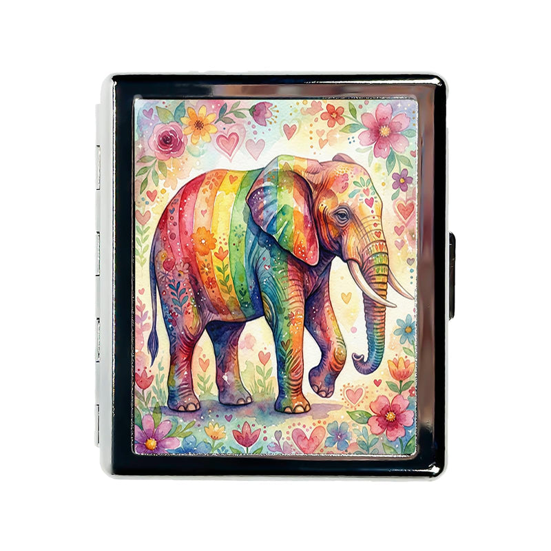 Weekly Pill Organizer, Metal Pill Box with 8 Compartments, Small Travel Pill Case for Purse Pocket, Medicine Vitamin Supplement Organizer (Rainbow Elephant) Rainbow Elephant