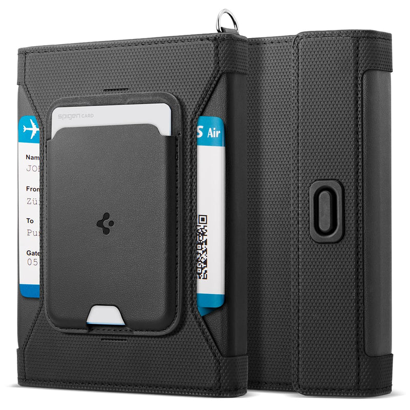 Spigen Life Passport Card Cover Holder, RFID Blocking | Travel Document Organizer, SIM Card Pin Included - Black Black - with MagSafe Card Holder