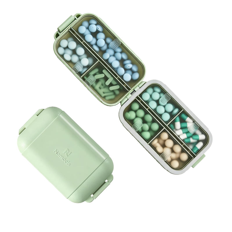 7 Compartments Travel Pill Organizer, Foldable Portable Airtight Pill Box | Weekly Medicine Pill Organizer,Travel Size Storage Containers,Waterproof Medicine Vitamin Container for Travel Camping(Green) Green